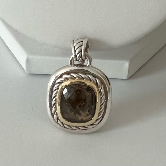 David Yurman Large Smoky Quartz Pendant Enhancer With Gold - Picture 3 of 7